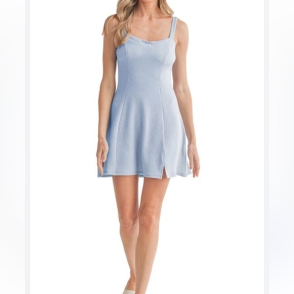 Lush Sweatheart Neck Slip On Sky Blue Mini Dress - Picture 8 of 8